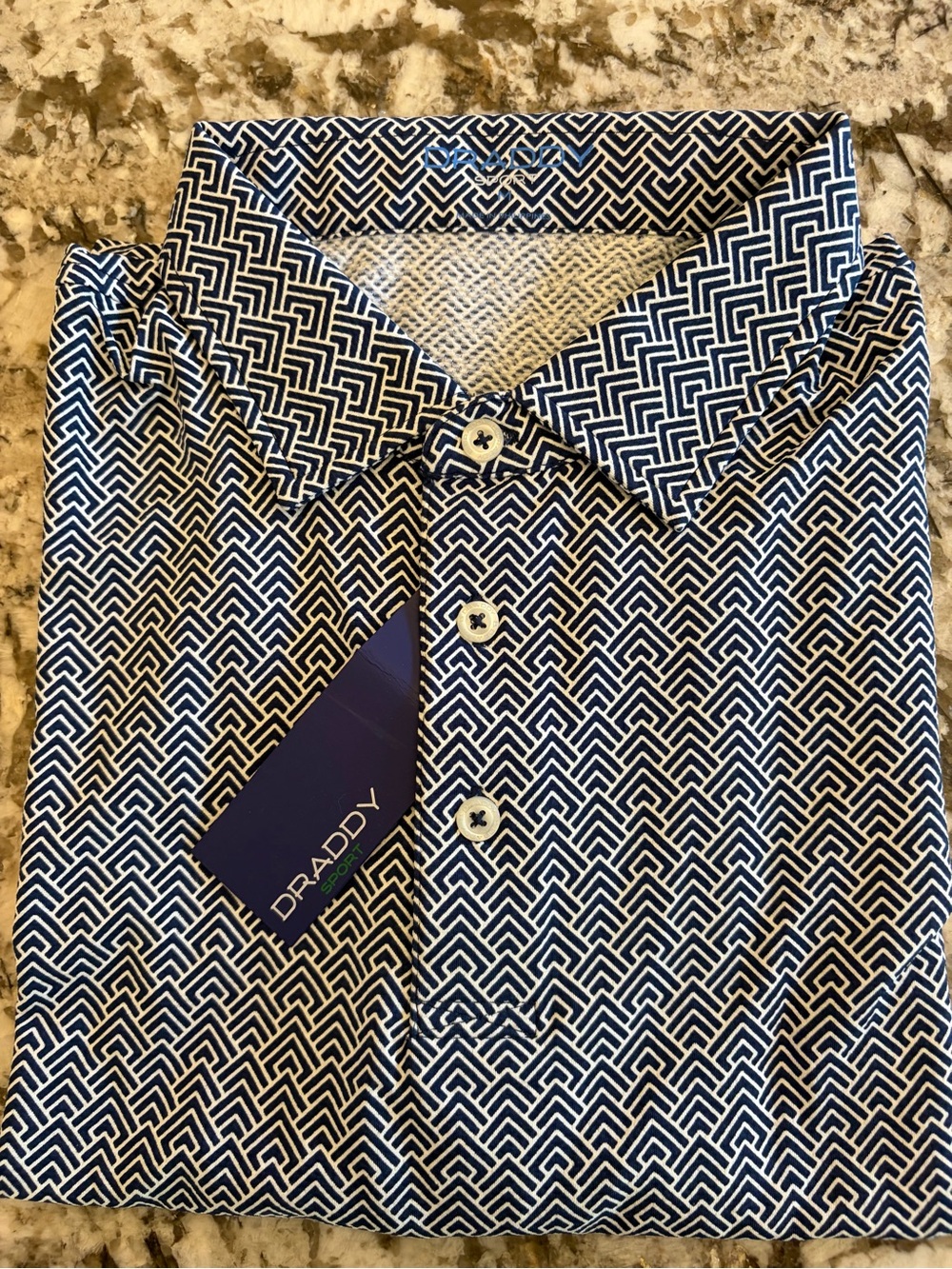 B DRADDY Men's Navy Geometric Polo Shirt